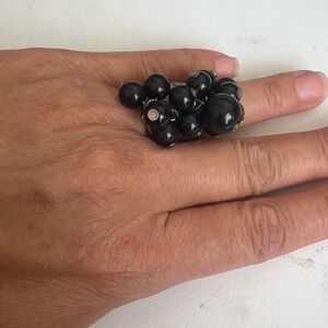 Black Beaded Statement Ring